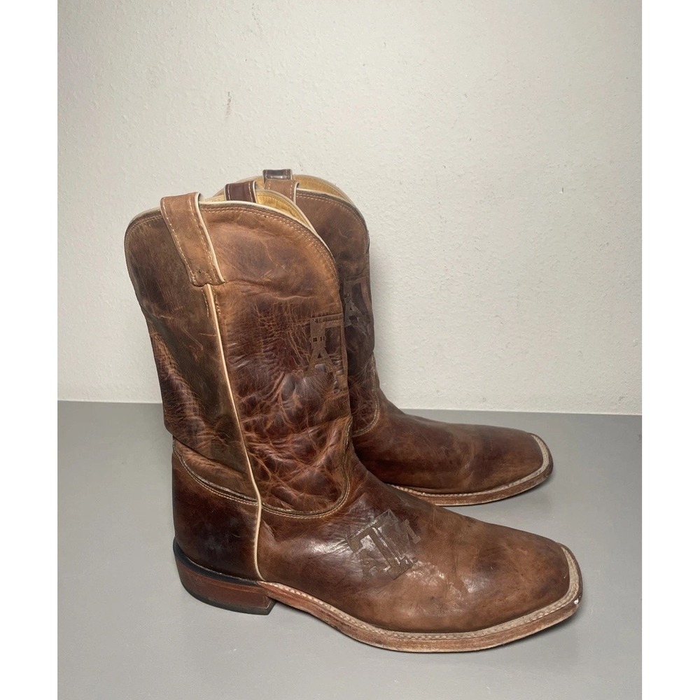 Nocona Texas A&M Cowboy Boots Mens Size 13EE Distressed Brown Leather